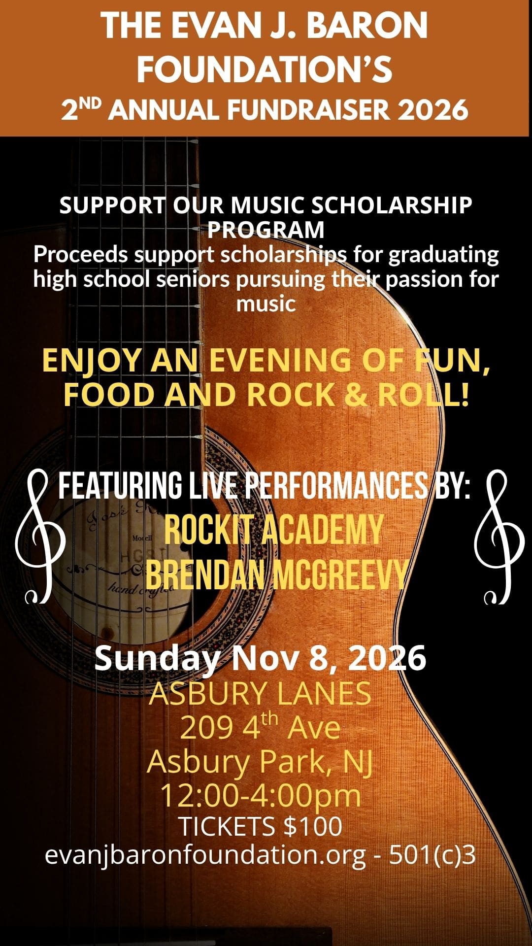 Evan J. Baron Foundation fundraiser concert flyer
